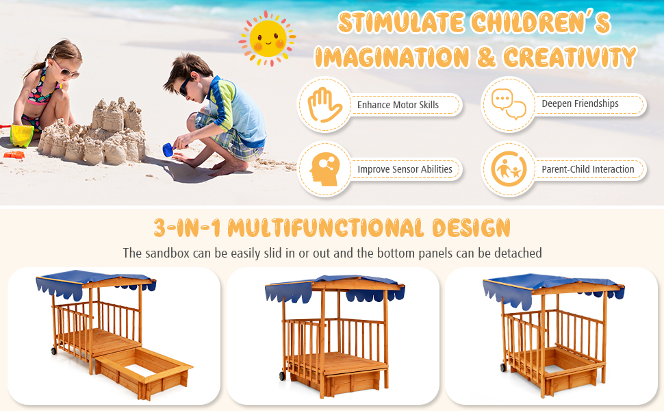 Costzon Kids Retractable Sandbox with Canopy