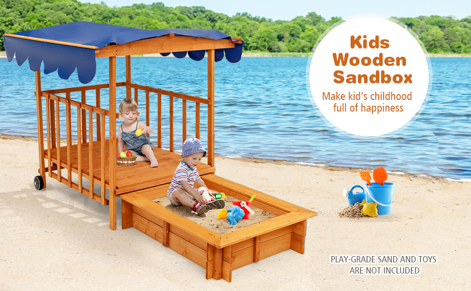 Costzon Kids Retractable Sandbox with Canopy