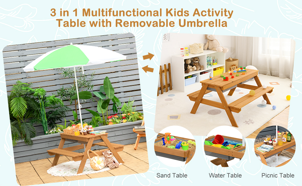 Kids 3 In 1 Convertible Picnic Table Set